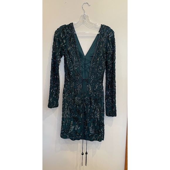 Sherri Hill Long Sleeve Green Homecoming Dress - Picture 2 of 2